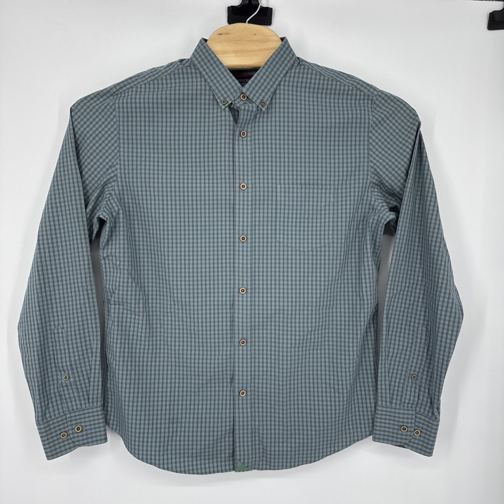 UNTUCKit Kabashi Shirt Slim Fit Green Blue Plaid Wrinkle Free Cotton Men's Large
